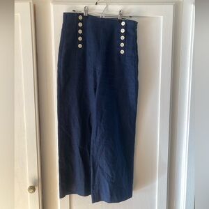J. Crew Dark Blue Textured Wide Leg Pants with Corset Detailing in back